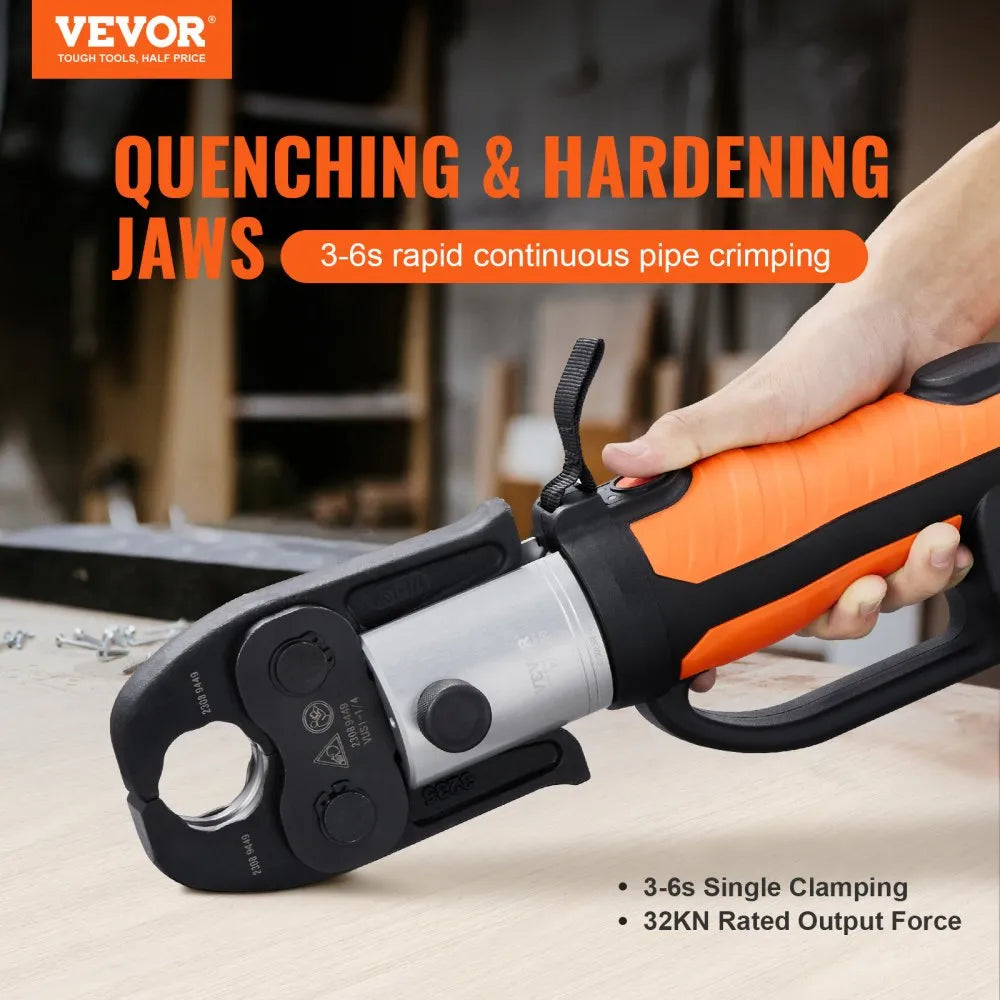 CrimpForce Pro 18 V crimping tool for copper, stainless steel, and PEX in 3 seconds—32 kN of professional-grade power right in the palm of your hand.