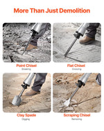 Electric Demolition 2200W — Breaks Concrete, Stone and Brick with 4 Chisels Included
