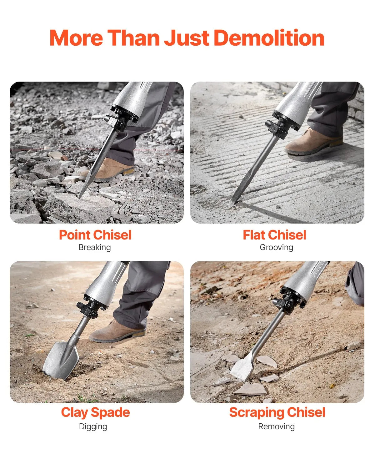 Electric Demolition 2200W — Breaks Concrete, Stone and Brick with 4 Chisels Included