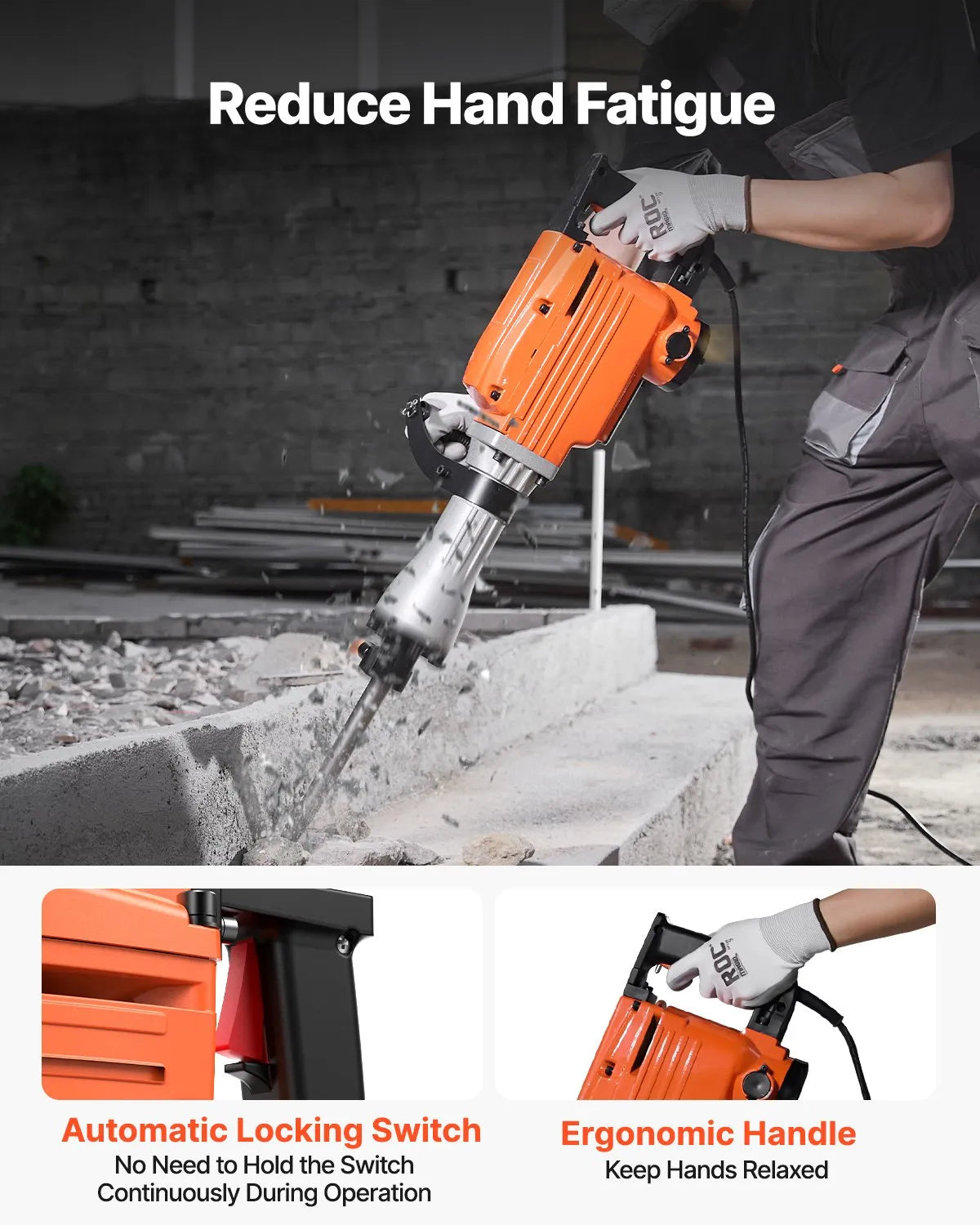 Electric Demolition 2200W — Breaks Concrete, Stone and Brick with 4 Chisels Included