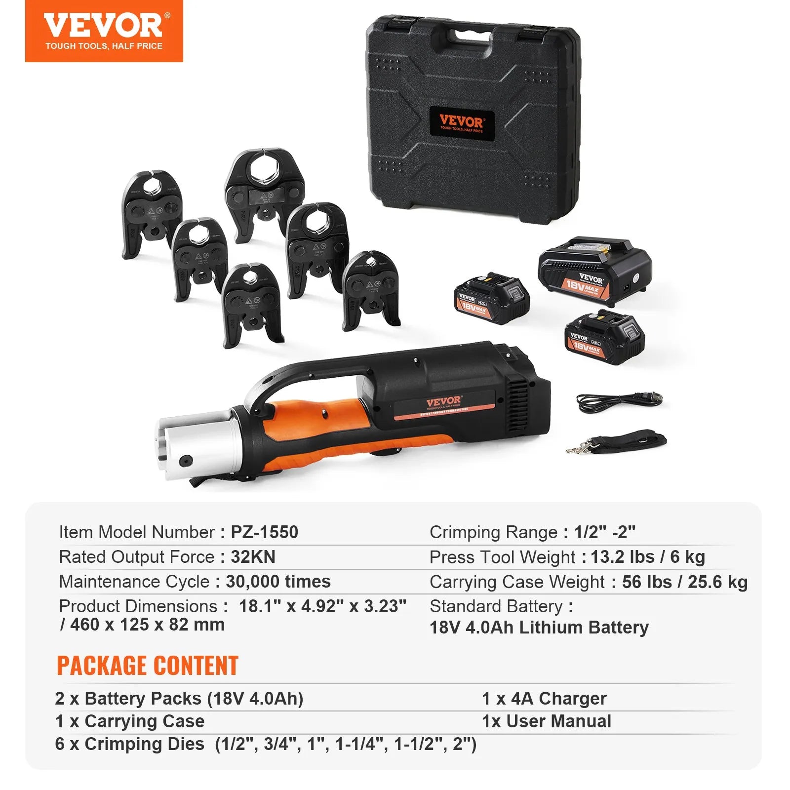 CrimpForce Pro 18 V crimping tool for copper, stainless steel, and PEX in 3 seconds—32 kN of professional-grade power right in the palm of your hand.