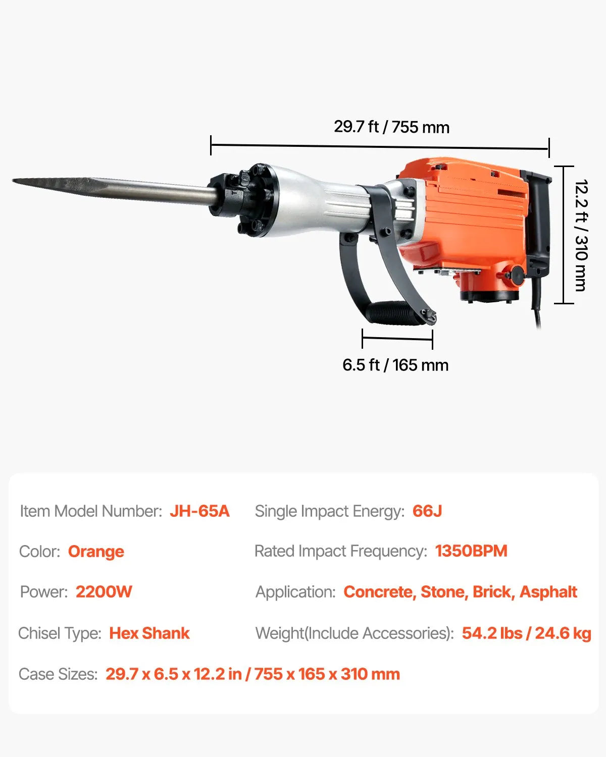 Electric Demolition 2200W — Breaks Concrete, Stone and Brick with 4 Chisels Included