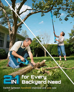 AirCut 2-in-1 — Pruning up to 180 inches high — from the ground, no ladder needed.