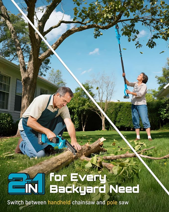 AirCut 2-in-1 — Pruning up to 180 inches high — from the ground, no ladder needed.