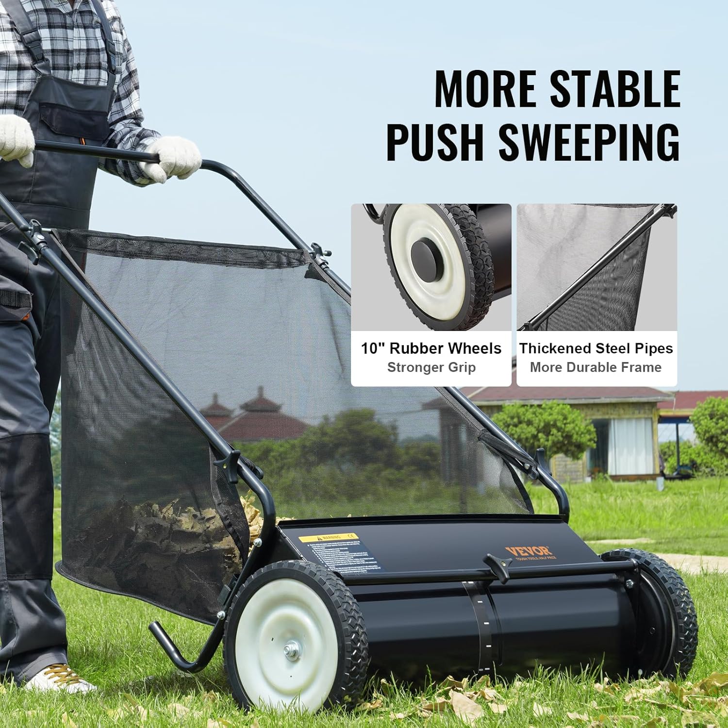SwiftSweep “A spotless garden in 5 minutes: manual sweeper with rotating brushes and a large-capacity collection bin”