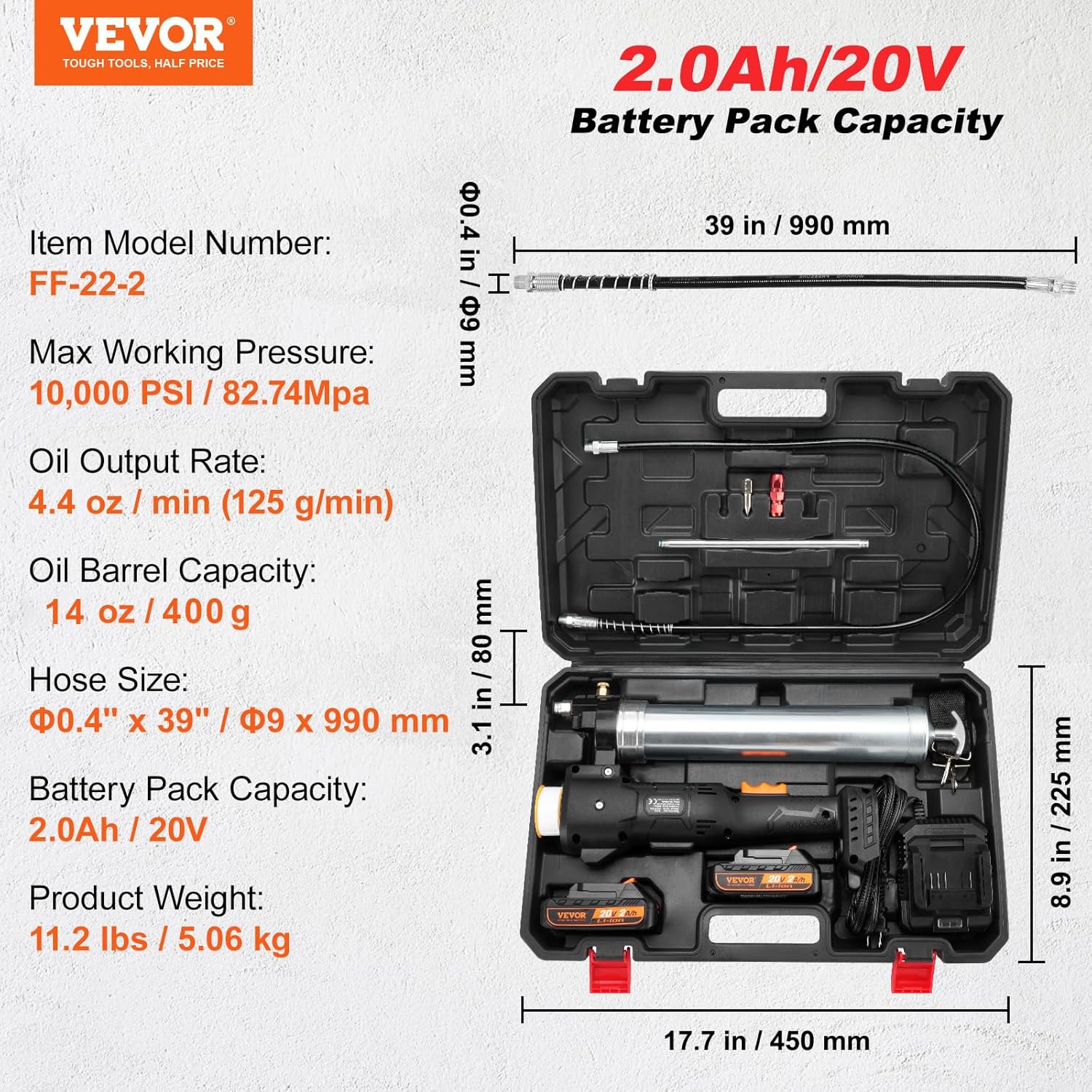 GraissePro Cordless — 10,000 PSI Grease Gun + 2 Batteries | Complete Kit Professional-grade performance. Premium look. Ready to work straight out of the box.