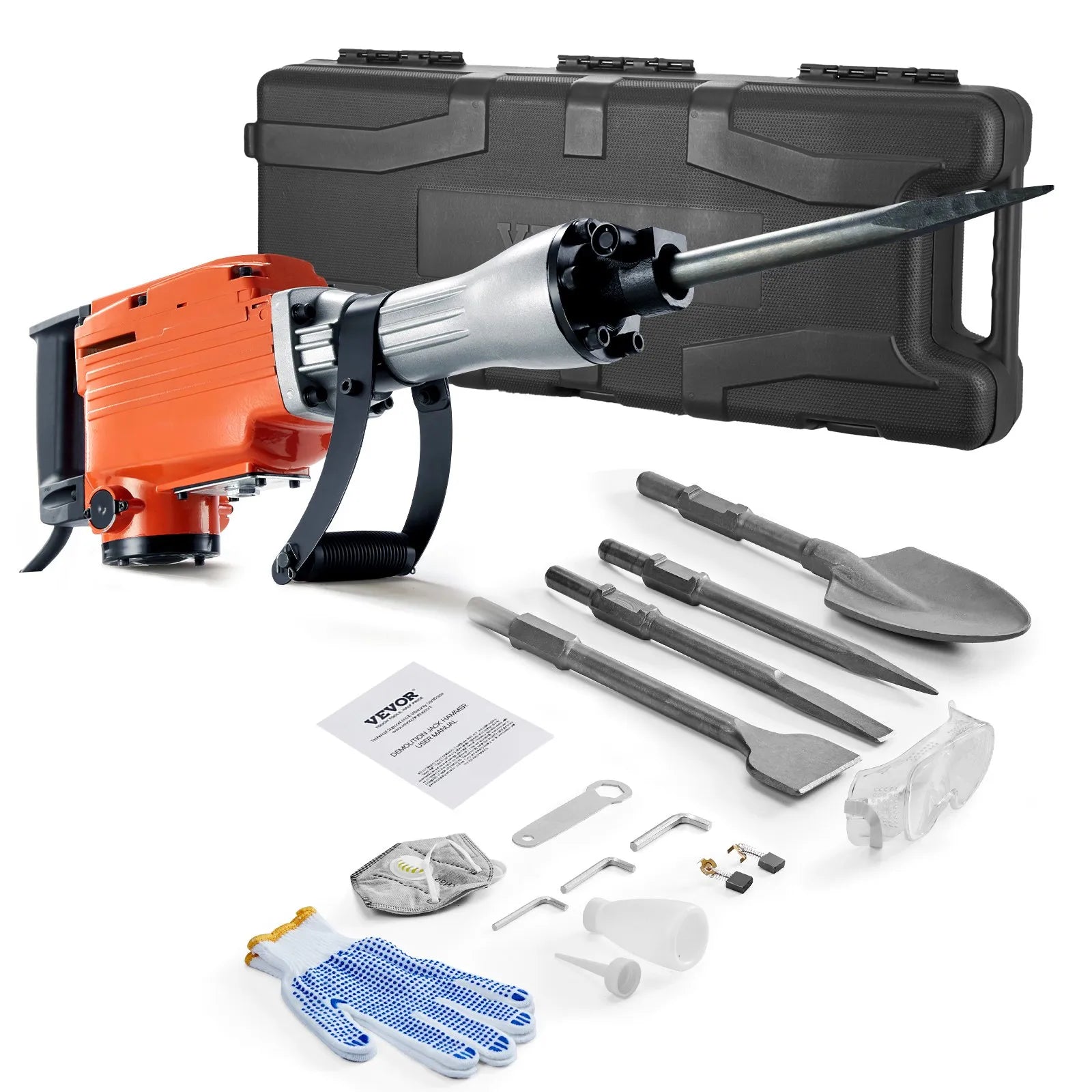 Electric Demolition 2200W — Breaks Concrete, Stone and Brick with 4 Chisels Included