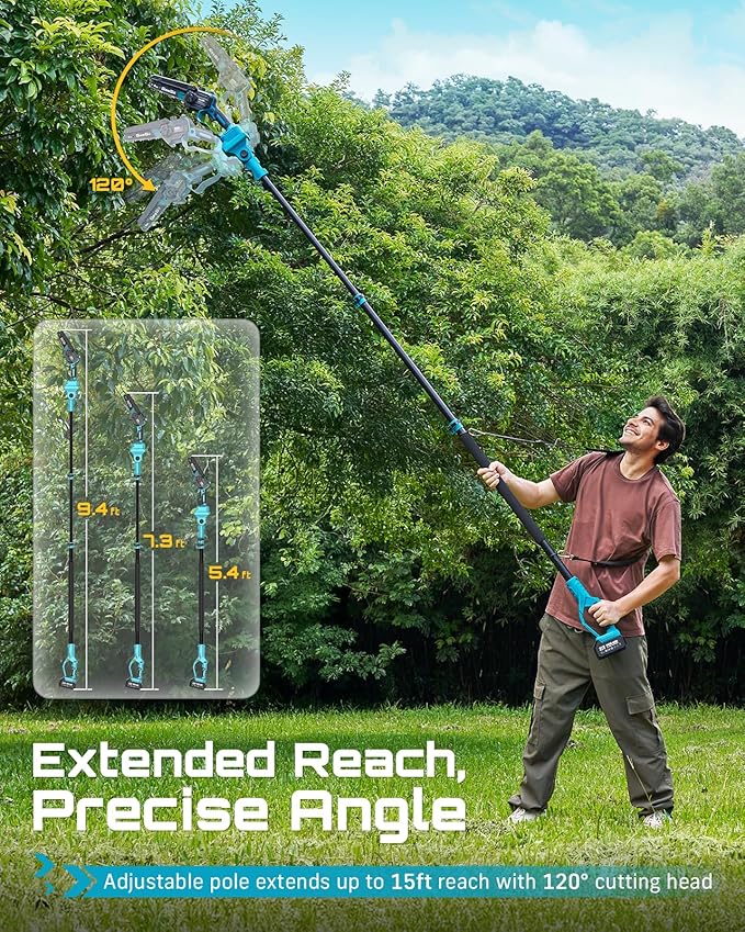 AirCut 2-in-1 — Pruning up to 180 inches high — from the ground, no ladder needed.