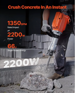 Electric Demolition 2200W — Breaks Concrete, Stone and Brick with 4 Chisels Included