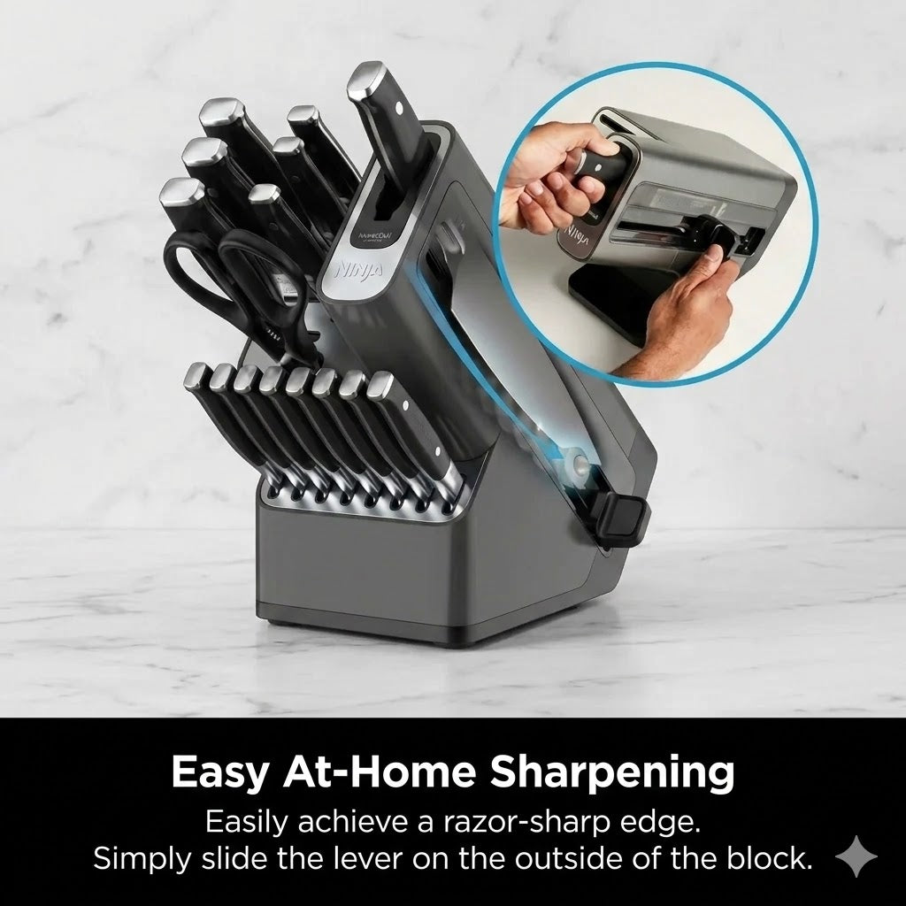 NeverDull Pro — "Professional sharpness in your kitchen. Effortless. No excuses."